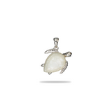Honu Mother of Pearl Pendant in White Gold - 16mm - Maui Divers Jewelry