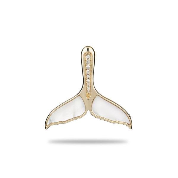 Sealife Whale Tail Mother of Pearl Pendant in Gold with Diamonds - 22mm