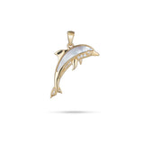 Sealife Dolphin Mother of Pearl Pendant in Gold with Diamonds - 29mm - Maui Divers Jewelry