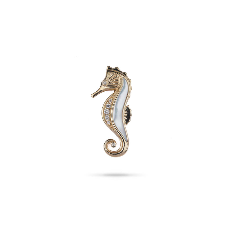Sealife Seahorse Mother of Pearl Pendant in Gold with Diamonds - 27mm - Maui Divers Jewelry