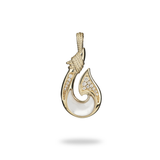 Sealife Fish Hook Mother of Pearl Pendant in Gold with Diamonds - 27mm