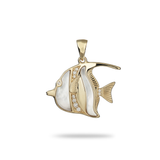 Sealife Angelfish Mother of Pearl Pendant in Gold with Diamonds - 23mm - Maui Divers Jewelry
