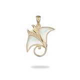 Sealife Manta Ray Mother of Pearl Pendant in Gold with Diamonds - 21mm