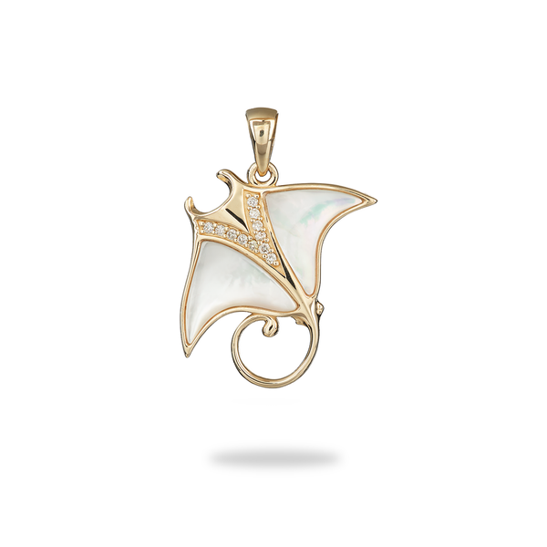 Sealife Manta Ray Perlmutt-Anhänger in Gold mit Diamanten – 21 mm