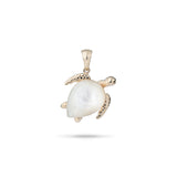 Honu Mother Of Pearl Pendant in gold with Diamonds - 26mm - Maui Divers Jewelry
