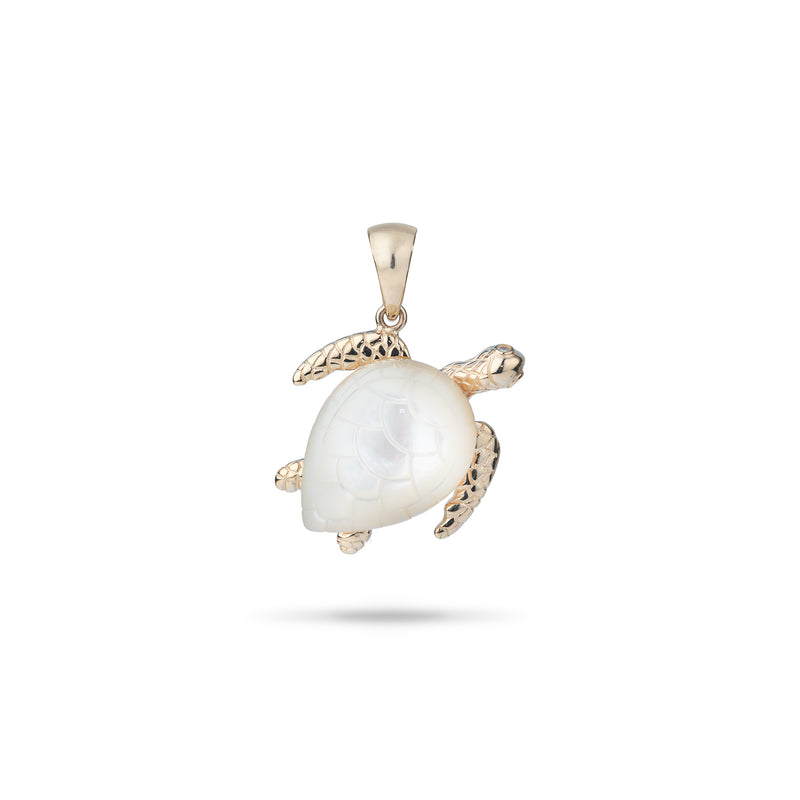 Honu Mother Of Pearl Pendant in gold with Diamonds - 26mm - Maui Divers Jewelry