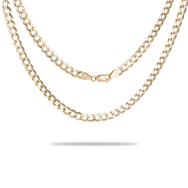 A 5.5mm Curb Chain in Gold with a clasp on a white background from Maui Divers Jewelry.	