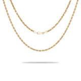 A 3mm Rope Chain in Gold with a clasp on a white background from Maui Divers Jewelry.	