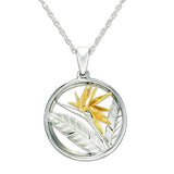 Bird of Paradise Necklace in Sterling Silver & 14K Yellow Gold - 22mm-Maui Divers Jewelry