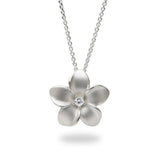 24" Adjustable Plumeria White Sapphire Necklace in Sterling Silver - 20mm-Maui Divers Jewelry