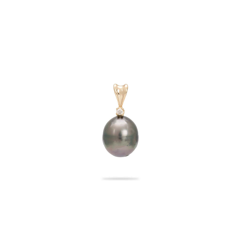 Tahitian Black Pearl Pendant in Gold with Diamond - 8-9mm - Maui Divers Jewelry