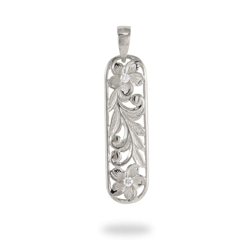 Hawaiian Heirloom Pendant in White Gold with Diamonds - 38mm-Maui Divers Jewelry