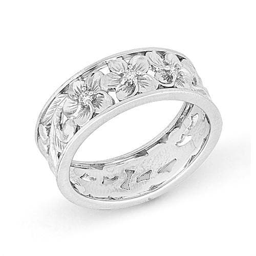 Hawaiian Heirloom Plumeria Scroll Ring with Diamonds in 14K White Gold-Size11 014-03615-112418-[SKU]