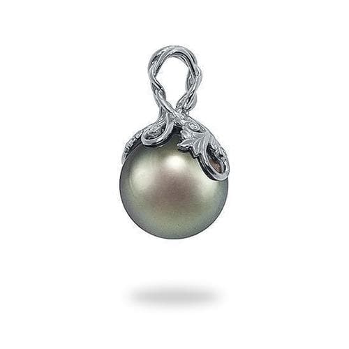 Tahitian Black Pearl Pendant with Diamonds in 14K White Gold (14-15mm)