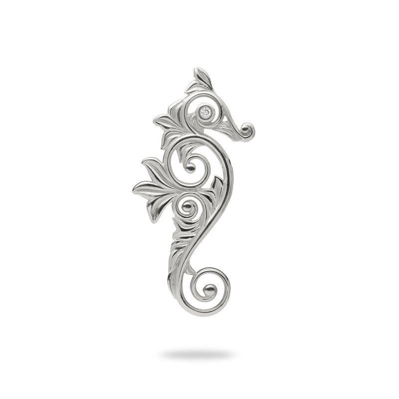 Living Heirloom Seahorse Pendant in White Gold with Diamonds - 25mm-Maui Divers Jewelry