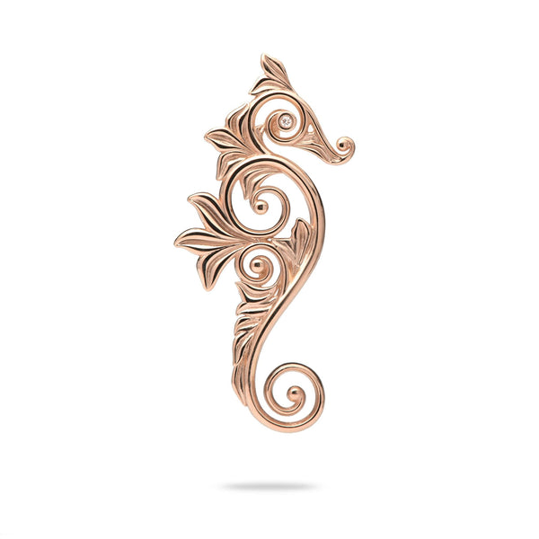 Living Heirloom Seahorse Pendant in Rose Gold with Diamonds - 35mm-Maui Divers Jewelry