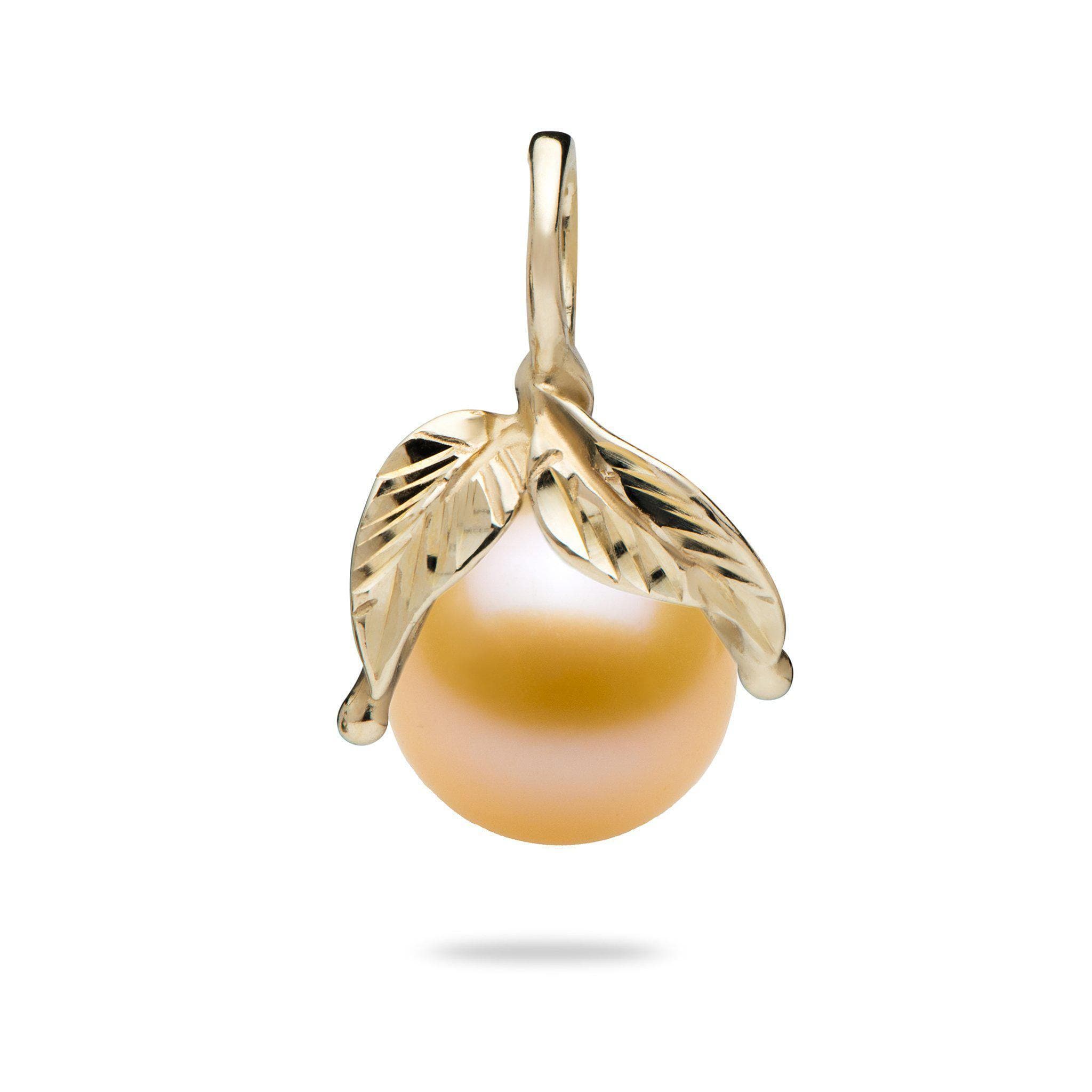 Maile Leaves Pendant Mounting in 14K Yellow Gold with Peach Pearl - Maui Divers Jewelry