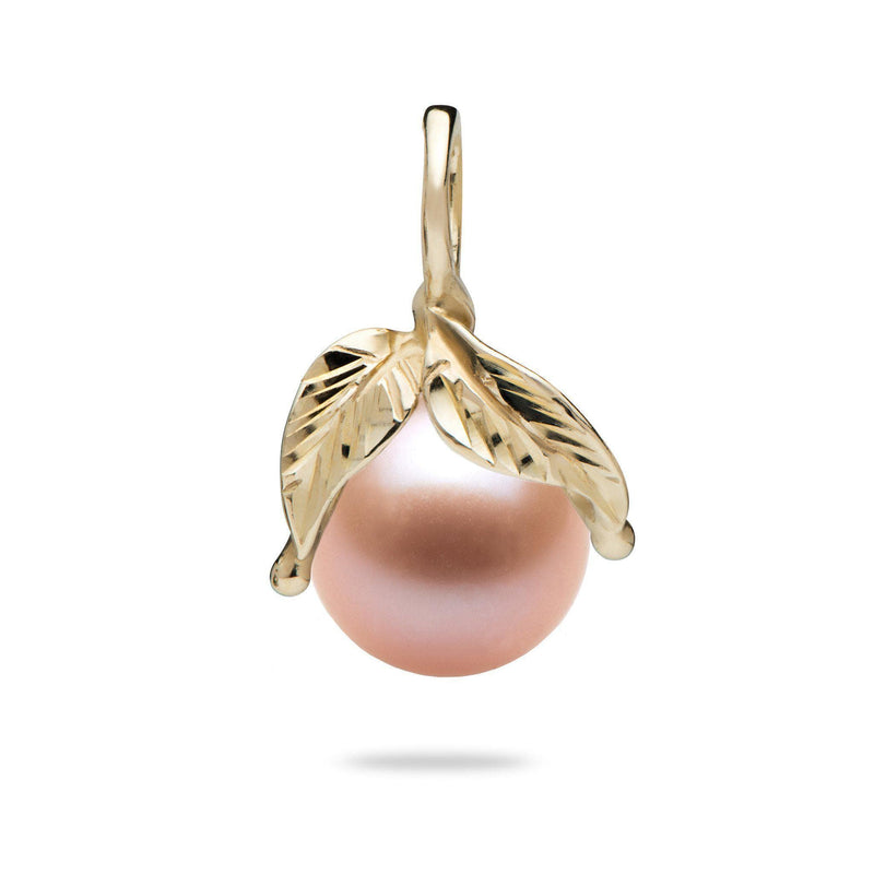 Maile Leaves Pendant Mounting in 14K Yellow Gold with Pink Pearl - Maui Divers Jewelry