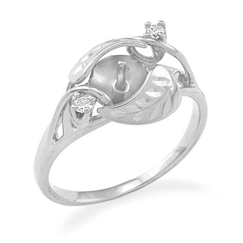 Maile Ring Mounting with Diamonds in 14K White Gold -SIZE 7-[SKU]