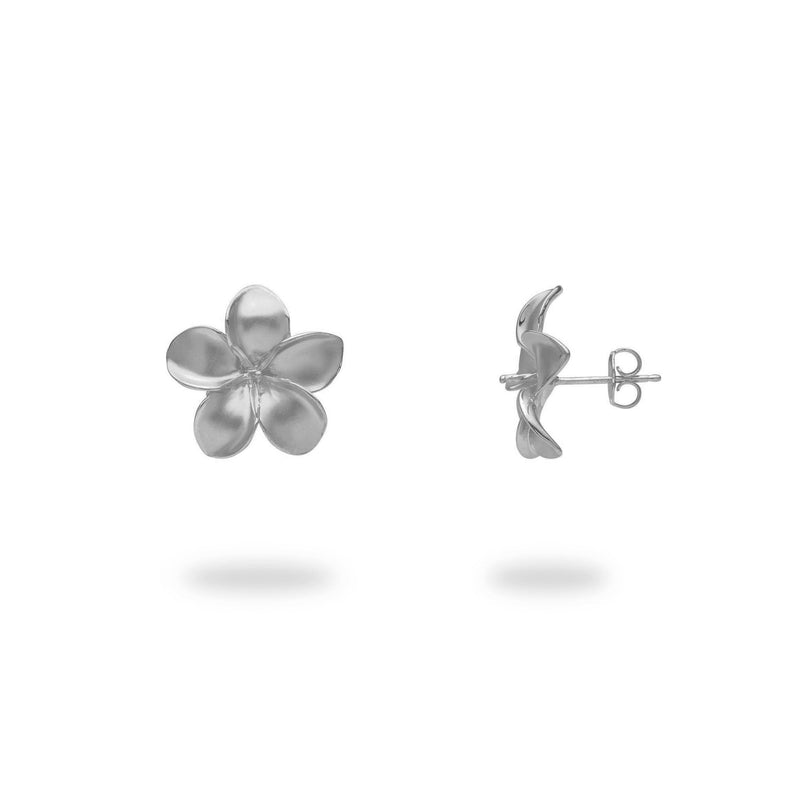 Pick A Pearl Plumeria Earrings in White Gold - 13mm - Maui Divers Jewelry