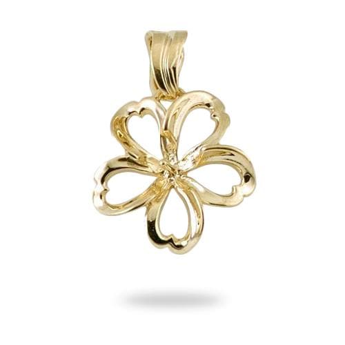 Pick-a-Pearl Plumeria Pendant in Gold - 17mm-Maui Divers Jewelry