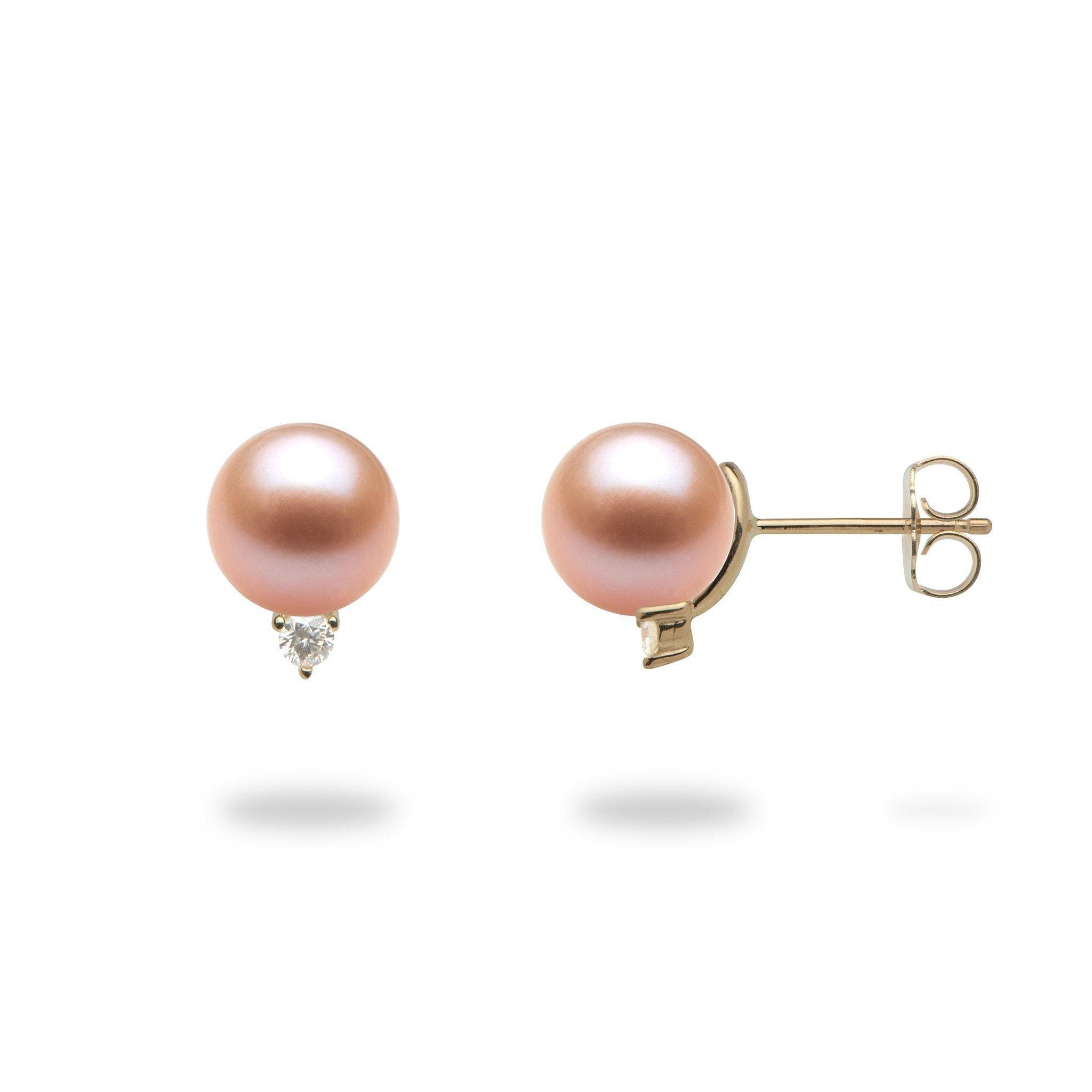 Pick-a-Pearl Diamond Earrings in Gold with Pink Pearl - Maui Divers Jewelry