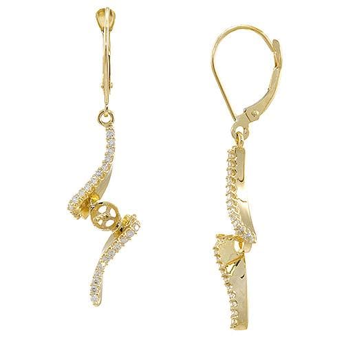 Waterfall Pave Earrings Mounting with Diamonds in 14K Yellow Gold-[SKU]