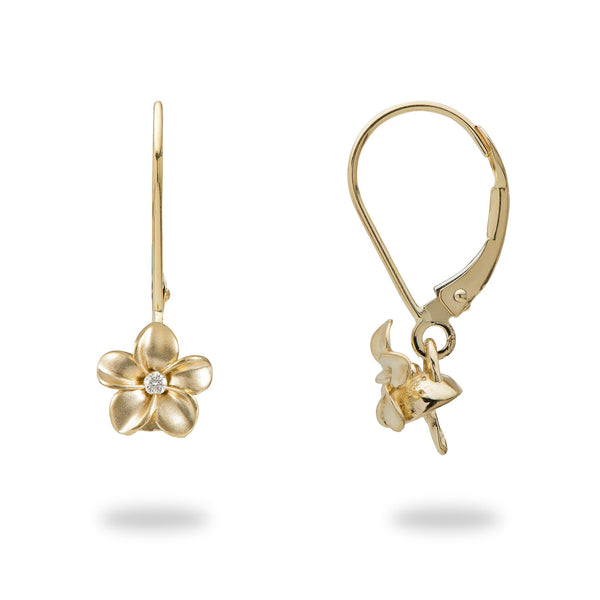 Pick A Pearl Plumeria Earrings in Gold with Diamonds