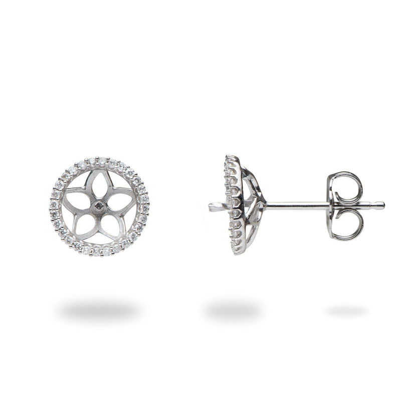 Halo Earrings Mounting with Diamonds in 14K White Gold - Maui Divers Jewelry