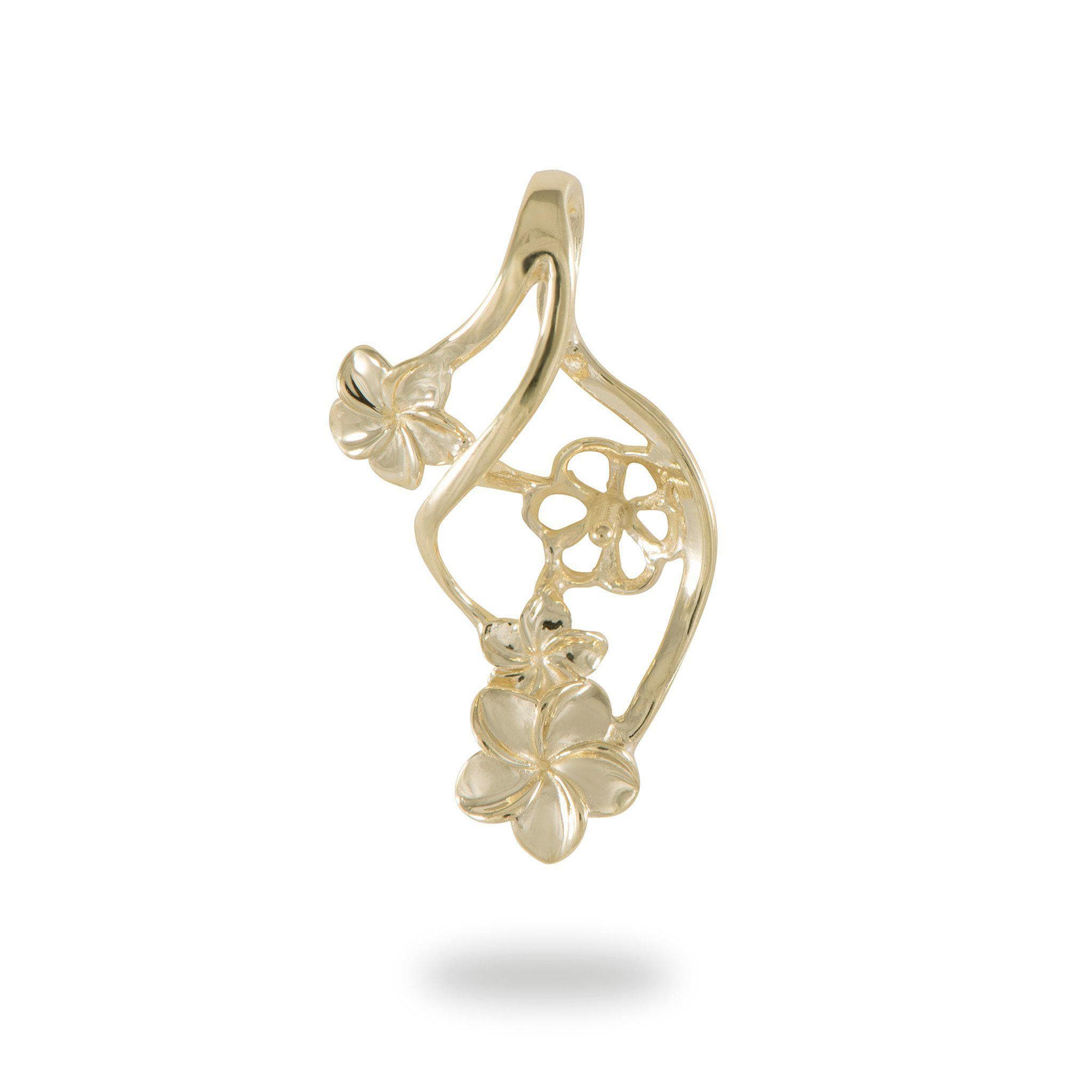 Triple Plumeria Waterfall Pendant Mounting in 14K Yellow Gold - Maui Divers Jewelry