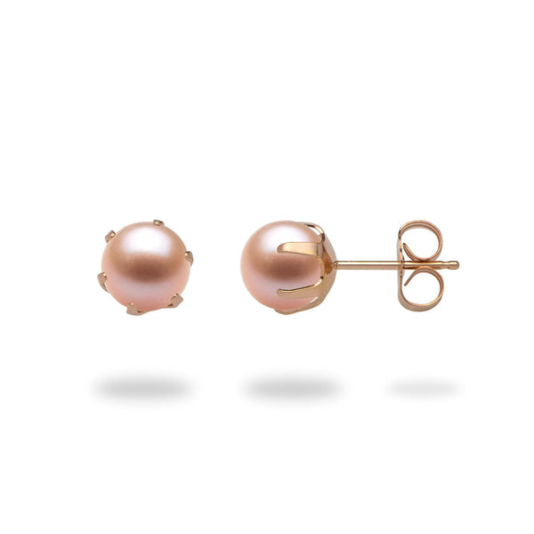 Six-prong Earring Mountings in 14K Rose Gold with Peach Pearl - Maui Divers Jewelry