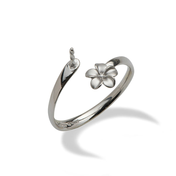 Pick A Pearl Plumeria Ring in White Gold on white background - Maui Divers Jewelry