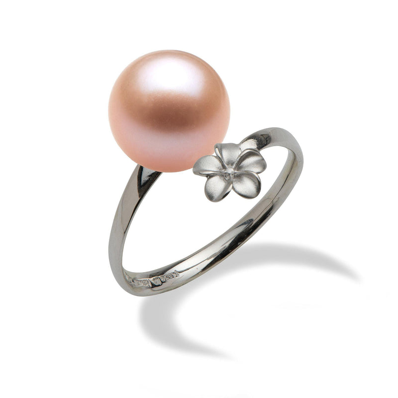 Pick a Pearl Plumeria Ring in 14K White Gold with Pink Pearl - Maui Divers Jewelry