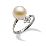 Pick a Pearl Plumeria Ring in 14K White Gold with White Pearl - Maui Divers Jewelry