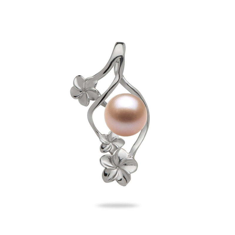 Plumeria Swirl Pendant Mounting in 14K White Gold with Pink Pearl - Maui Divers Jewelry