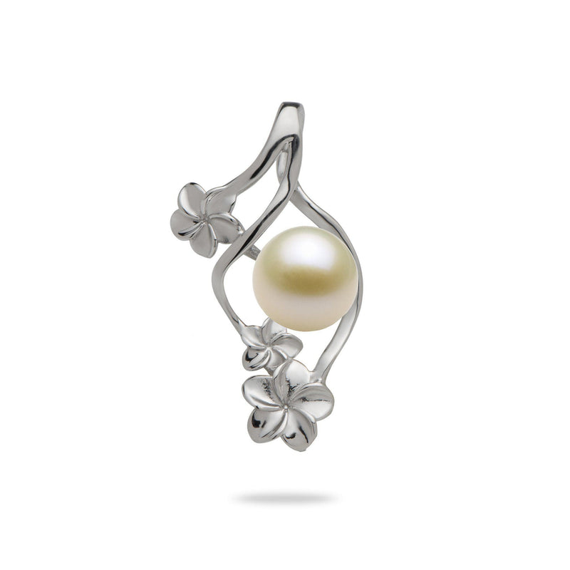 Plumeria Swirl Pendant Mounting in 14K White Gold with White Pearl - Maui Divers Jewelry