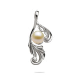Maile Scroll Pendant Mounting in 14K White Gold with White Pearl - Maui Divers Jewelry