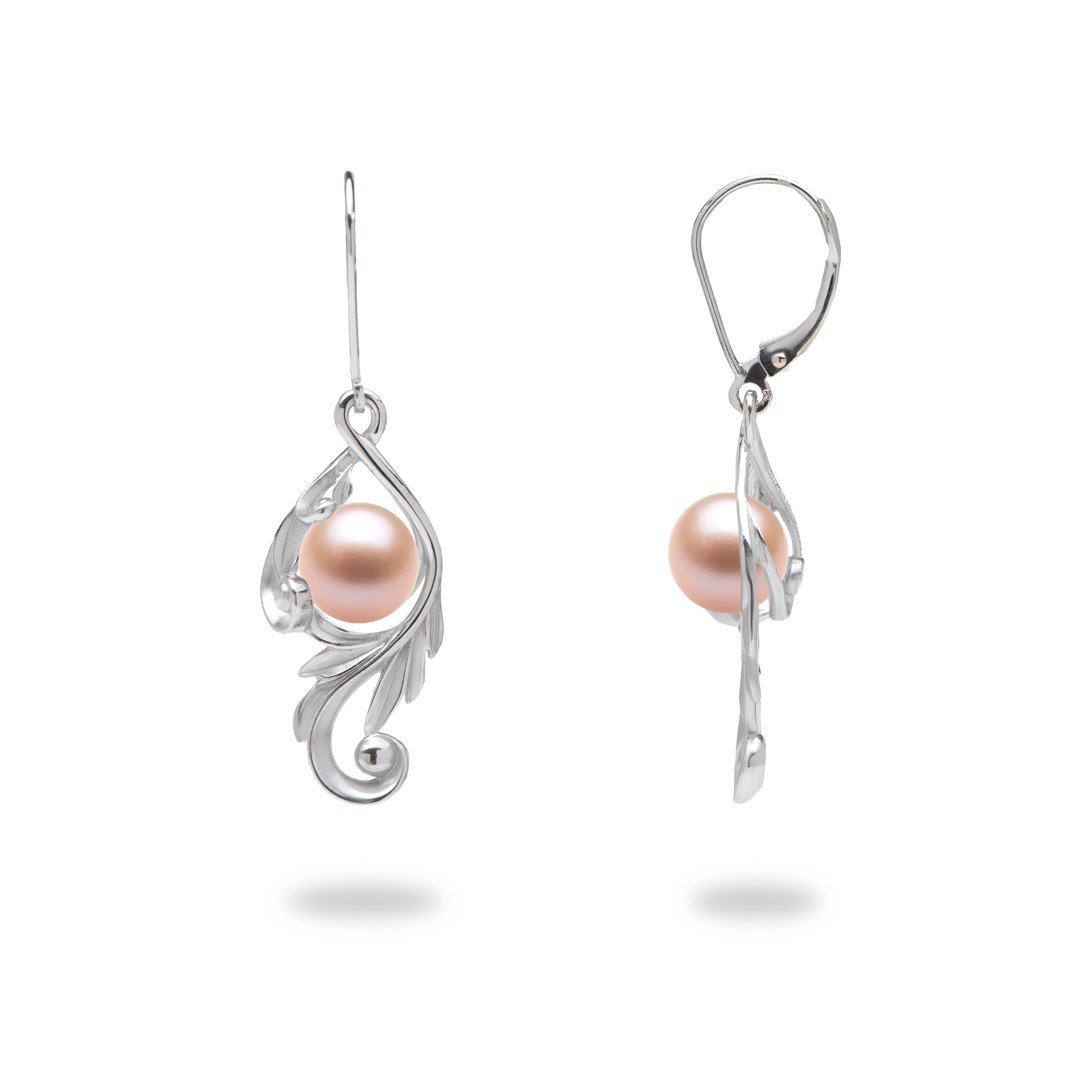 Pick A Pearl Maile Scroll Earrings in White Gold