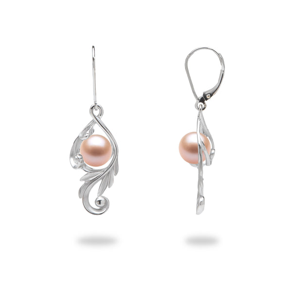 Pick A Pearl Maile Scroll Earrings in White Gold