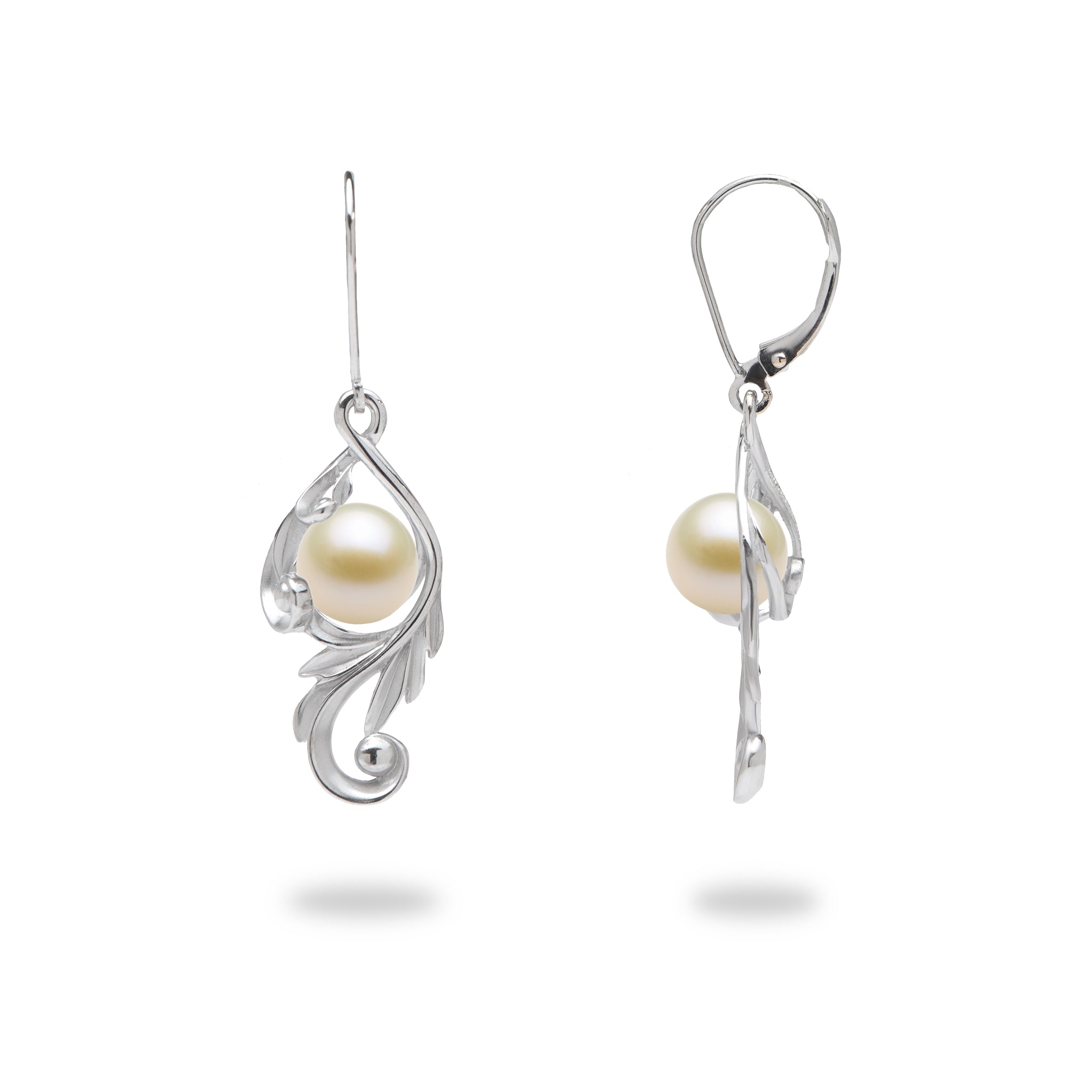 Pick A Pearl Maile Scroll Earrings in White Gold