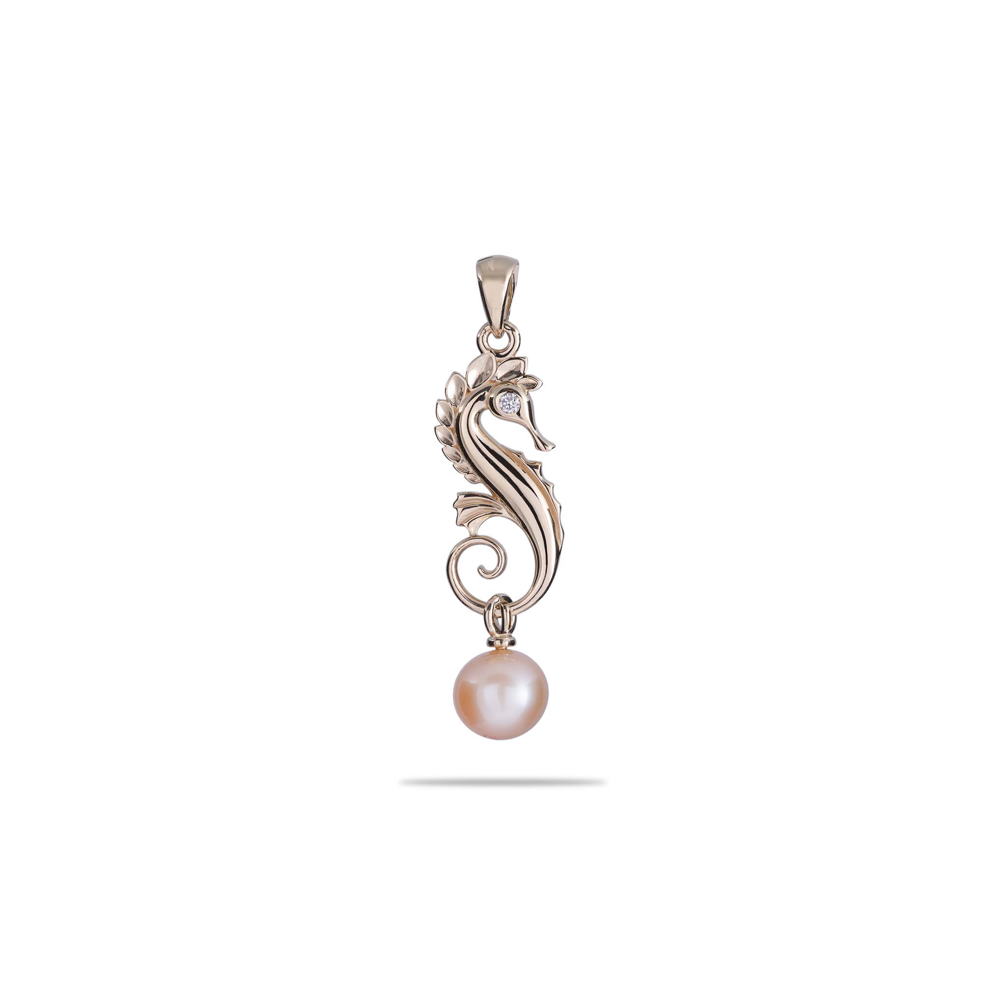 Pick A Pearl Seahorse Pendant in Gold with Diamonds - 19mm