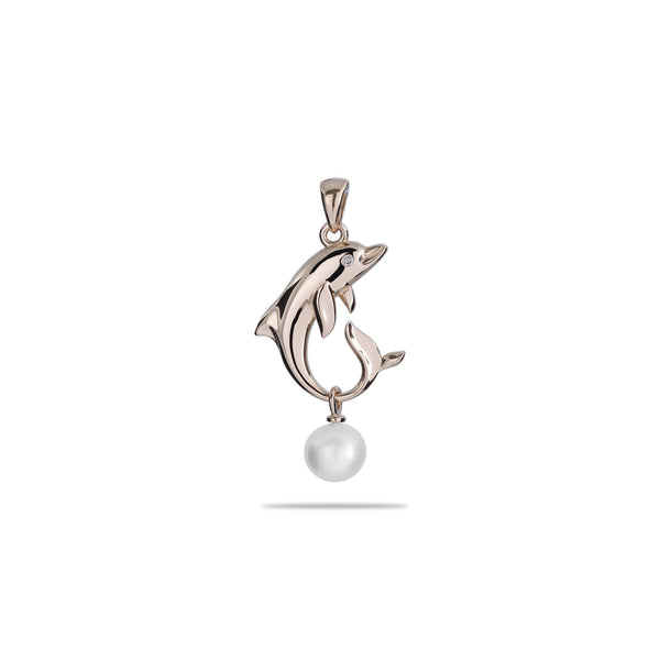Pick A Pearl Dolphin Pendant in Gold with Diamonds - 18mm