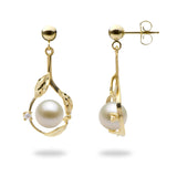 Pick A Pearl Maile Earrings in Gold with Diamonds with White Pearl - Maui Divers Jewelry