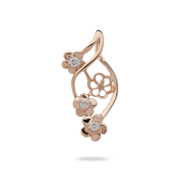 Triple Flower Pendant Mounting with Diamonds in 14K Rose Gold - Maui Divers Jewelry