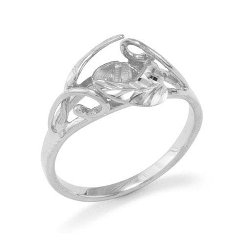 Single Maile Leaf Ring Mounting in 14K White Gold - Maui Divers Jewelry