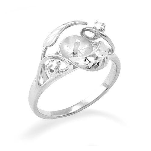 Maile Leaves Ring Mounting with Diamond in 14K White Gold - Maui Divers Jewelry