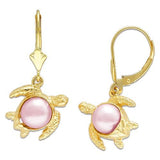 Honu (Turtle) Earring Mountings in 14K Yellow Gold with Pink Pearl - Maui Divers Jewelry