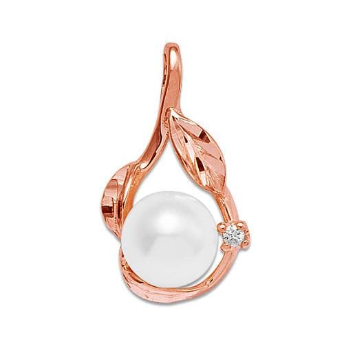 Maile Pick A Pearl Pendant with Diamonds in 14K Rose Gold with white Pearl - Maui Divers Jewelry