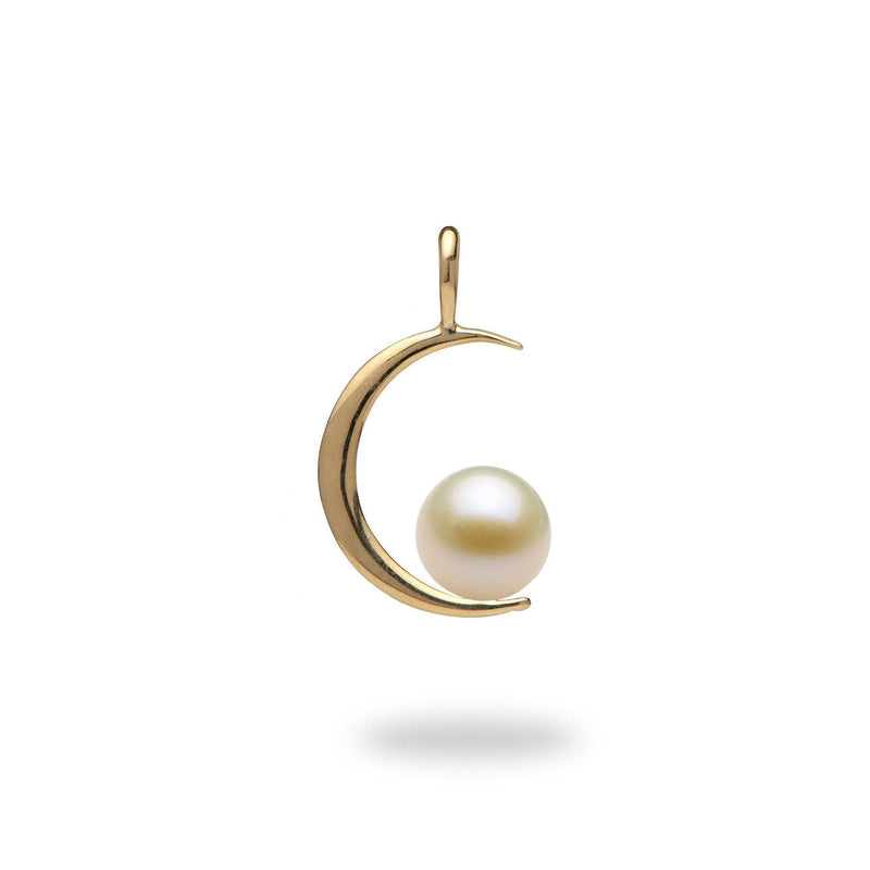 Pick-a-Pearl Crescent Moon Pendant in Gold with White Pearl- Maui Divers Jewelry