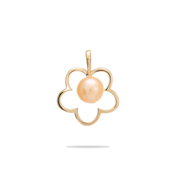 Pick A Pearl Plumeria Pendant in Gold - 15mm - with Peach Pearl - Maui Divers Jewelry